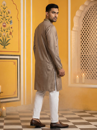 Embroidered Silk Blend Kurta Set for Men