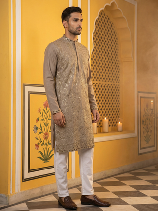 Embroidered Silk Blend Kurta Set for Men