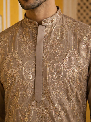Embroidered Silk Blend Kurta Set for Men