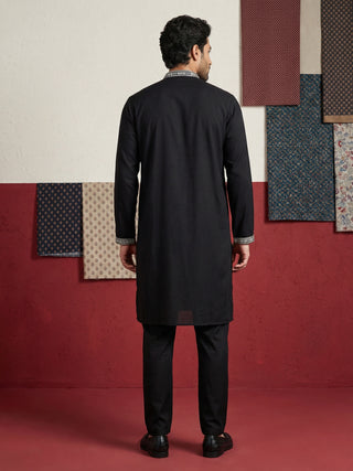 Men Japanese Black Embroidered Kurta Set
