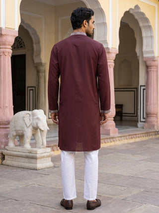 Men Japanese Imported Maroon Embroidered Kurta Set