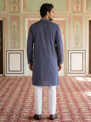 Men Festive Embroidered Straight Kurta Set