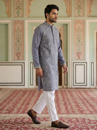 Men Festive Embroidered Straight Kurta Set