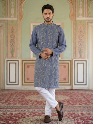 Men Festive Embroidered Straight Kurta Set