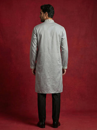 Men Festive Grey Embroidered Straight Kurta Set