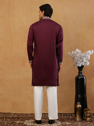 Purple Embroidered Cotton Blend Kurta with Korean Pants