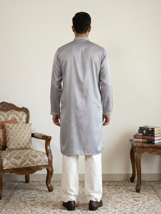 Embroidered Silk Blend Traditional Kurta with Korean Pants