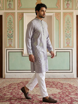 Embroidered Silk Blend Traditional Kurta Set
