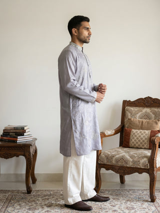 Embroidered Silk Blend Traditional Kurta with Korean Pants