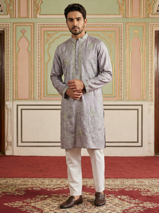Embroidered Silk Blend Traditional Kurta Set