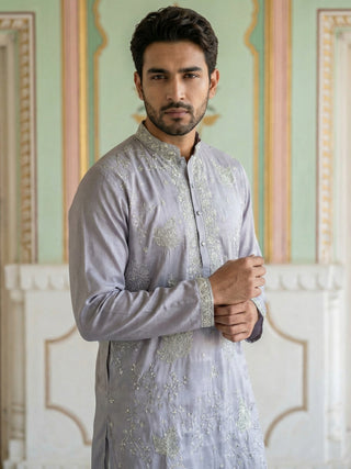Embroidered Silk Blend Traditional Kurta Set
