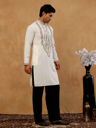 Cotton Blend Ethnic Embroidered Kurta with Korean Pants