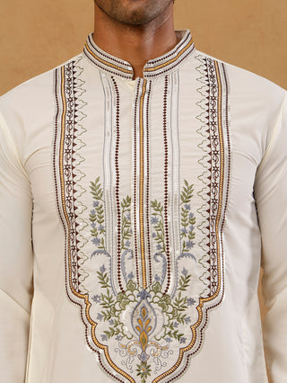 Cotton Blend Ethnic Embroidered Kurta with Korean Pants