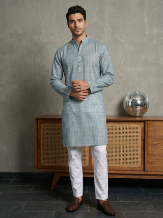 Foil Printed Cotton Blend Kurta Pyjama Set