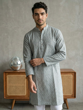 Foil Printed Cotton Blend Kurta Pyjama Set