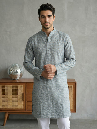 Foil Printed Cotton Blend Kurta Pyjama Set