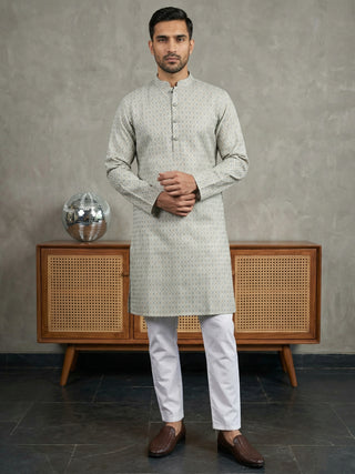 Foil Printed Cotton Blend Kurta Pyjama Set
