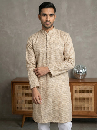 Foil Printed Cotton Blend Kurta Pyjama Set