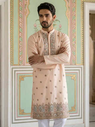 Men Silk Blend Embroidered Kurta Pyjama Set