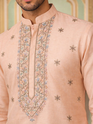 Men Silk Blend Embroidered Kurta Pyjama Set