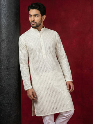 Ivory Sequins Embroidered Kurta Pyjama Set