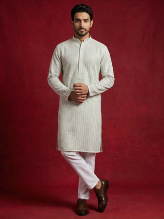 Ivory Sequins Embroidered Kurta Pyjama Set