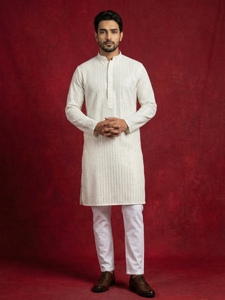 Ivory Sequins Embroidered Kurta Pyjama Set