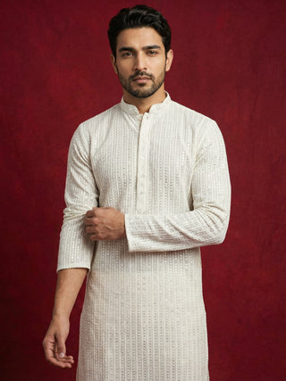 Ivory Sequins Embroidered Kurta Pyjama Set