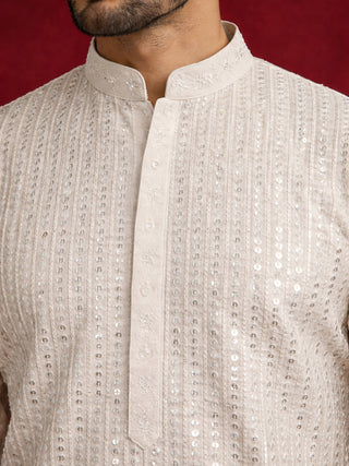 Ivory Sequins Embroidered Kurta Pyjama Set