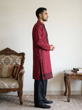 Men’s Classic Silk Blend Kurta & Korean Pants with Rich Embroidery