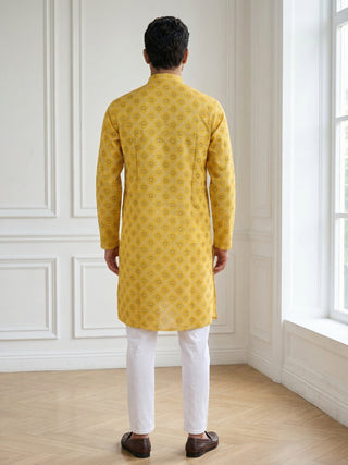Men’s Printed Cotton Blend Kurta Set