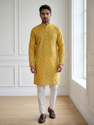 Men’s Printed Cotton Blend Kurta Set
