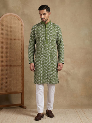 Floral Embroidered Viscose Rayon Kurta Set
