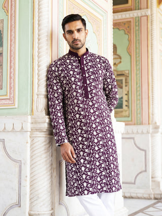 Floral Embroidered Viscose Rayon Kurta Set