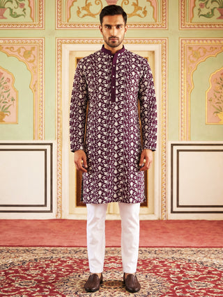 Floral Embroidered Viscose Rayon Kurta Set