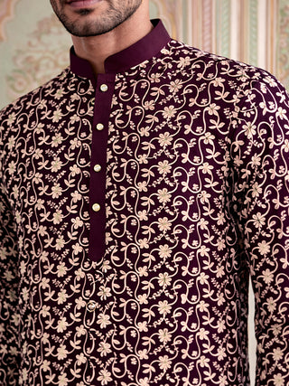 Floral Embroidered Viscose Rayon Kurta Set