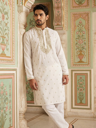 Men’s Cotton Blend Embroidered Kurta Set