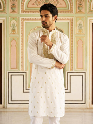 Men’s Cotton Blend Embroidered Kurta Set
