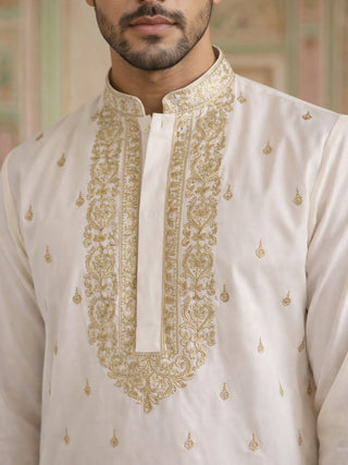 Men’s Cotton Blend Embroidered Kurta Set