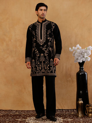 Men's Japanese Fabric Embroidered Kurta with Korean Pants