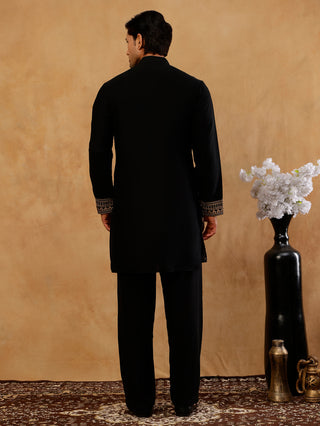 Men's Japanese Fabric Embroidered Kurta with Korean Pants