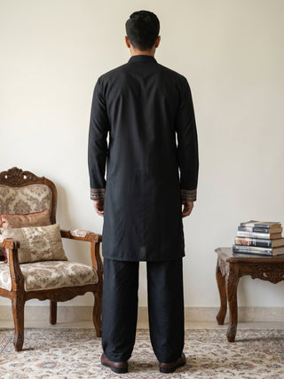 Men’s Japanese Fabric Embroidered Kurta with Korean Pants