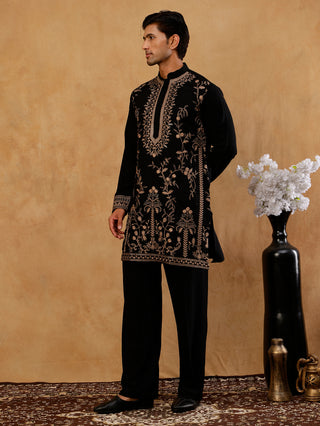 Men's Japanese Fabric Embroidered Kurta with Korean Pants