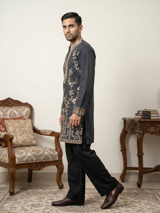 Men’s Japanese Fabric Embroidered Kurta with Korean Pants