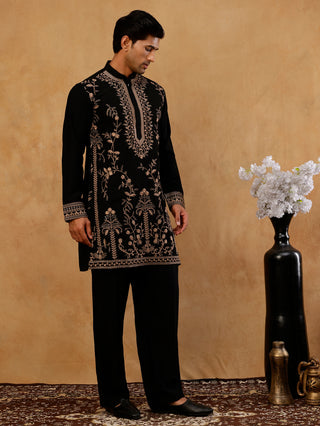 Men's Japanese Fabric Embroidered Kurta with Korean Pants