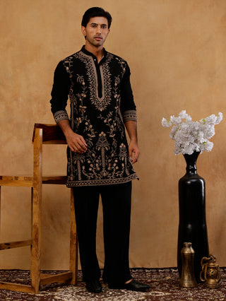Men's Japanese Fabric Embroidered Kurta with Korean Pants