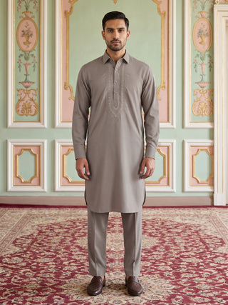 Premium Japanese Embroidery Pathani Kurta Set