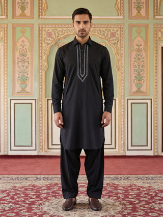 Premium Japanese Embroidery Pathani Kurta Set