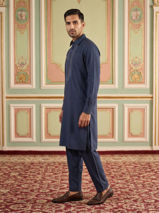 Premium Japanese Embroidery Pathani Kurta Set