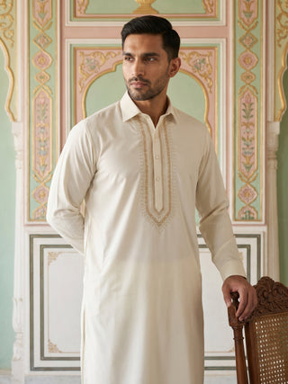 Premium Japanese Embroidery Pathani Kurta Set